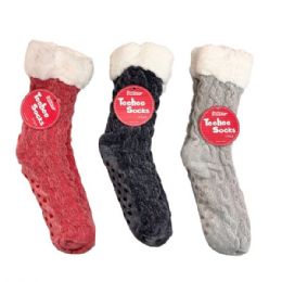 12 Bulk 1- Count Fuzzy Sock With Circular Grips In Assorted Winter Colors