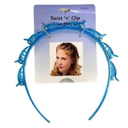 60 Bulk Twist 'n' Clip Blue Headband