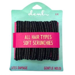 48 Bulk Dncl Black Soft Scrunchies With Mylar Accents