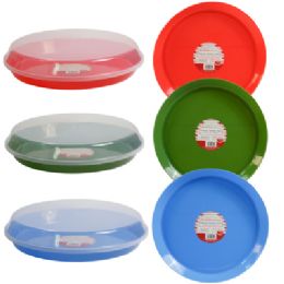 24 Bulk Serving Tray Round W/lid14in Dia X 1.75in H Red/green/ Blue