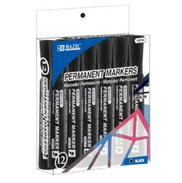 72 Bulk Bazic 12pc Black Chisel Tip Maker