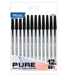 144 Bulk 12PC BAZIC PURE BLACK STICK PEN