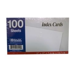 72 Bulk Bazic 100ct 3x5in Unruled Wh Index Card