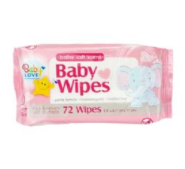 24 Bulk Baby Love Baby Wipes Pink 72ct