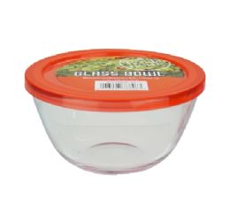 24 Bulk Bh Glass Bowl Orange  Lid 17oz