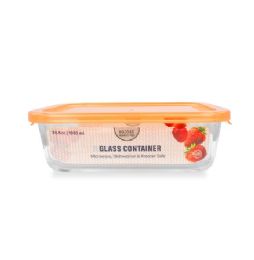 12 Bulk Bh Rect Glass Container Orange Lid 35oz