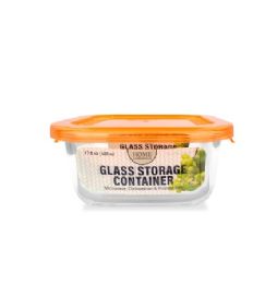 24 Bulk Bh Sq Glass Container Orange Lid 17.6oz
