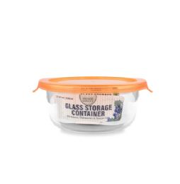 24 Bulk Bh Rnd Glass Container Orange Lid 21oz