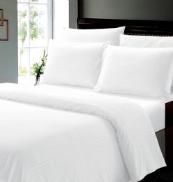 6 Bulk 4-Piece Classic Stripe Full Sheet Set - White