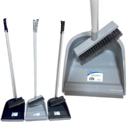 12 Bulk Dustpan And Brush Long Handle 47 In Assorted Colors 10.25x9.5 in