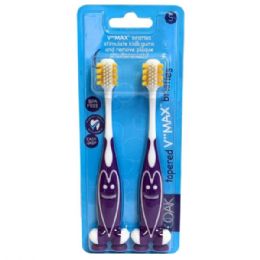 36 Bulk Two-Piece V Max Kids Toothbrushes With Purple Smile Design