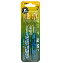 36 Bulk Two-Piece V Max Kids Toothbrushes With Happy Monsters + Dinosaur Design