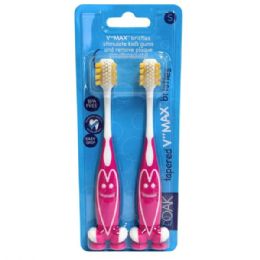 36 Bulk Two-Piece V Max Kids Toothbrushes With Pink Smile Design