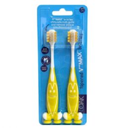 36 Bulk Two-Piece V Max Kids Toothbrushes With Yellow Smiley Design