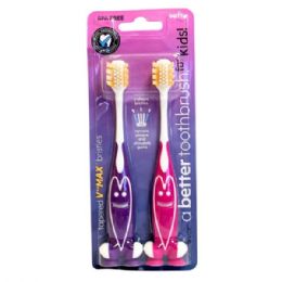 36 Bulk Two-Piece V Max Kids Toothbrushes In Purple And Pink