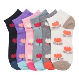 216 Bulk Girls Tulip Printed Spak Spandex Ankle Socks Size 9-11