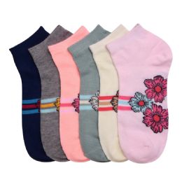 216 Bulk Girls Flax Printed Spak Spandex Ankle Socks Size 9-11