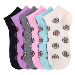 216 Bulk Girls Daisy Printed Spak Spandex Ankle Socks Size 9-11