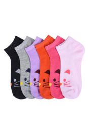 216 Bulk Girls Kitty Printed Spak Spandex Ankle Socks Size 9-11