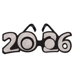 12 Bulk "2026" Glittered Plastic Eyeglasses
