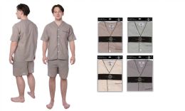 36 Bulk Men's Pajama Set With Short Sleeves And Short Pants Assorted Color And Sizes