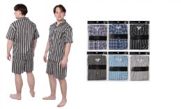 36 Bulk Men's Pajama Set With Short Sleeves And Short Pants Assorted Color And Sizes