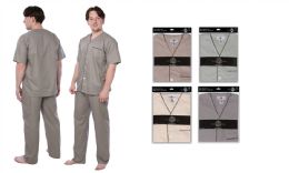 36 Bulk Men's Pajama Set With Short Sleeves And Long Pants Assorted Colors And Sizes