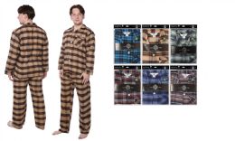 36 Bulk Men's Flannel Pajama Set With Long Sleeves And Long Pants Assorted Colors And Sizes