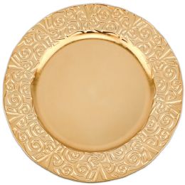 24 Bulk Plastic Charger Plate 13in Gold Geometric Floral