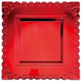 24 Bulk Plastic Charger Plate 13in Red Intricate Edge