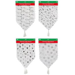 24 Bulk Christmas Table Runner Silver Prints