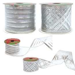 24 Bulk Christmas Gift Ribbon Silvers