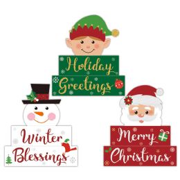 48 Bulk Christmas Wooden Decoration Santa Snowman Elf