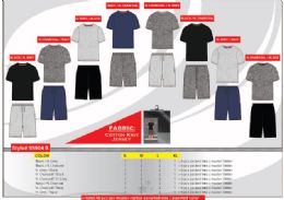48 Bulk Mens Knitted Jersey Top And Shorts Pajama Set Sizes S-Xl Assorted Colors
