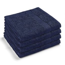 36 Bulk Cotton Terry Towels With A Dobby Border Navy Blue