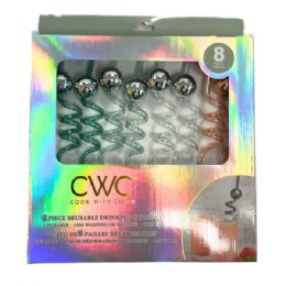 8 Bulk Cook With Color 8 Piece Teal And Gold Disco Ball Bpa Free Swirly Plastic Straw Set