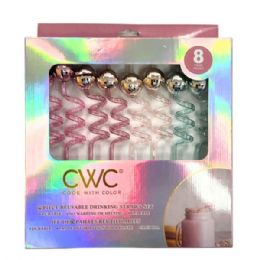 8 Bulk Cook With Color 8 Piece Pink And Blue Disco Ball Bpa Free Swirly Plastic Straw Set
