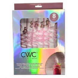8 Bulk Cook With Color 8 Piece Pink Teddy Bear Bpa Free Swirly Plastic Straw Set