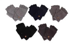36 Bulk Men Half Finger Knit Gloves In Assorted Colors