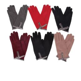 36 Bulk Ladies Touchscreen Compatible Cotton Glove With Button