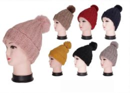 36 Bulk Women's Winter Chenille Knit Hat With Knit Ball