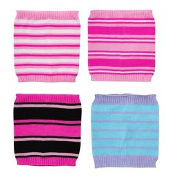 96 Bulk Bright Stripes Knitted Neck Warmers Set For Girls