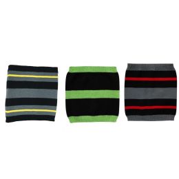 96 Bulk Assorted DarK-Tone Striped Knit Neck Warmers For Kids