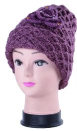 36 Bulk Women Cozy Winter Smocked Beanie With Rhinestone