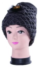 36 Bulk Women Cozy Winter Smocked Beanie With Rhinestone