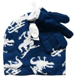 96 Bulk Kids' Winter Knit Beanie And Glove Set With Animal Pattern