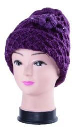 36 Bulk Women Flower Winter Smocked Beanie With Rhinestone