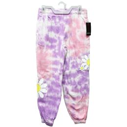 24 Bulk Girls' Pink And Purple TiE-Dye Jogger Sweatpants With Daisy Print Small