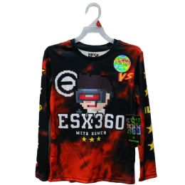 12 Bulk Esx360 Meta Gamer Long Sleeve Graphic T-Shirt (red TiE-Dye)