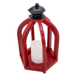 4 Bulk 12.4-inch Rustic Wooden Accented Led Candle Lantern With Red Wood Frame
